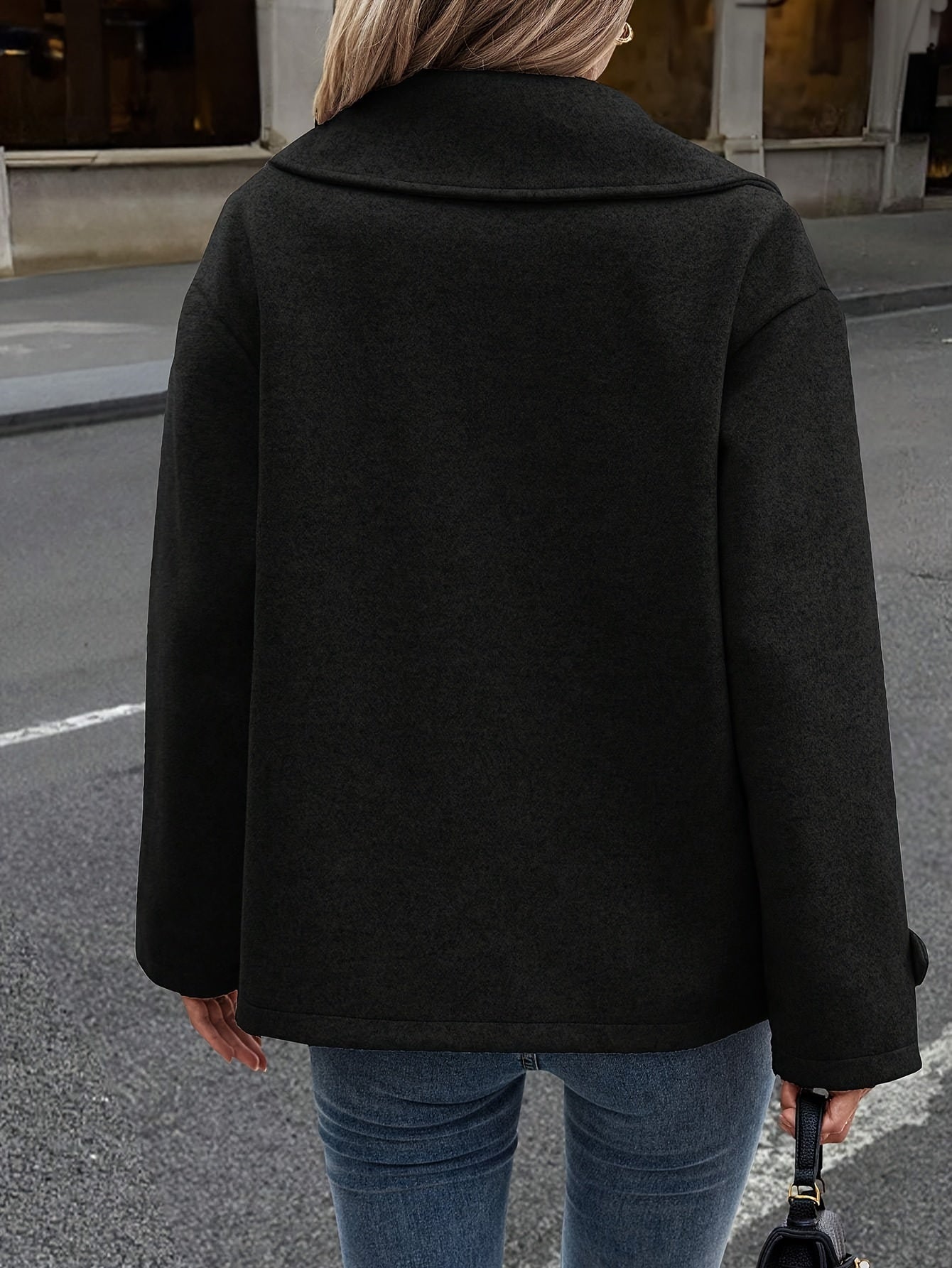 Damjacka Grå Storlek M Polyester Dubbelbröstad med Knappdetaljer-3