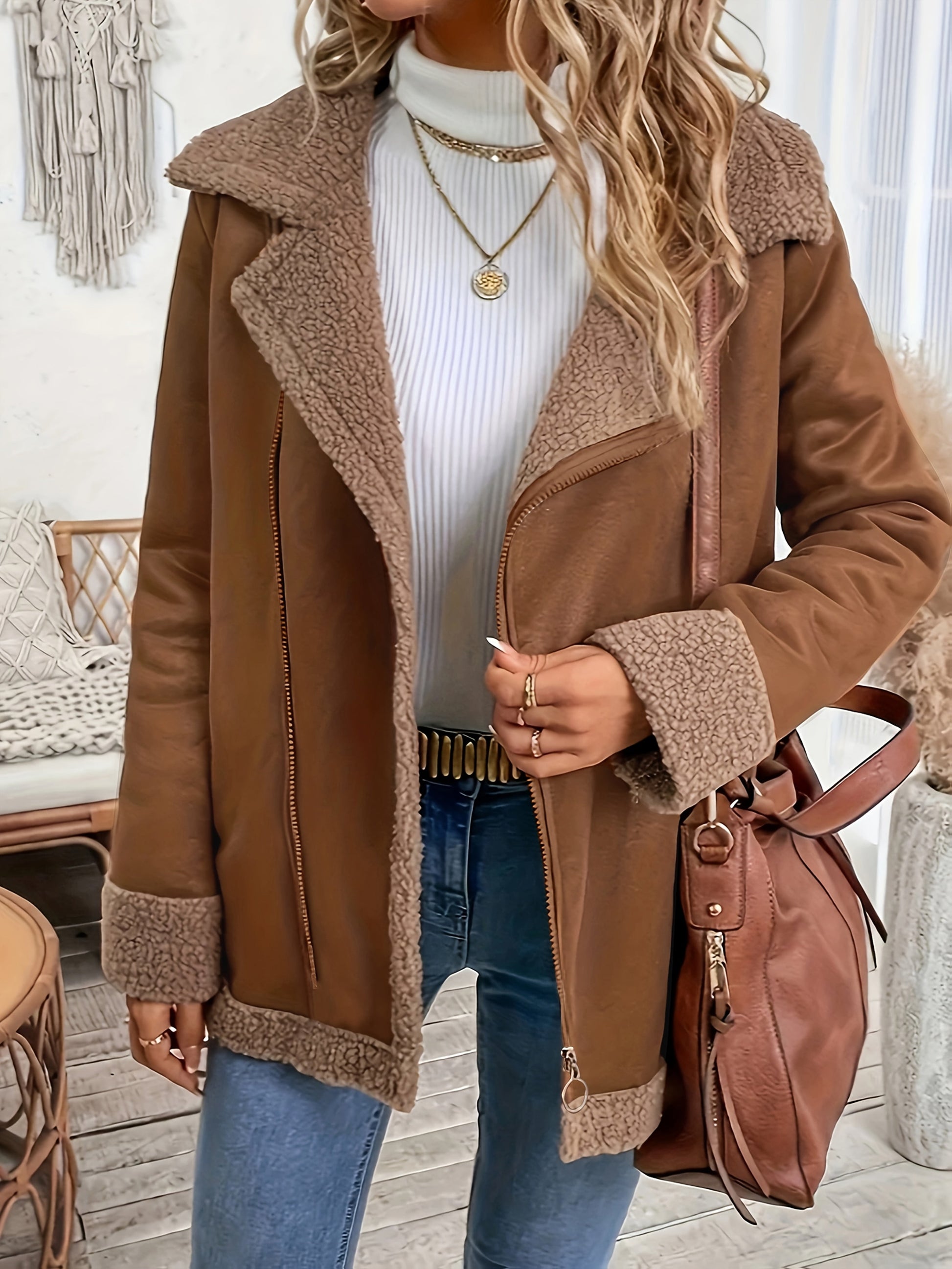 Damjacka Grå Storlek M Ull Sherpa-3