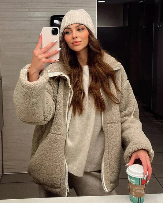 Udele | Trendig Teddyjacka Dam – Lång för Kyliga Dagar 1