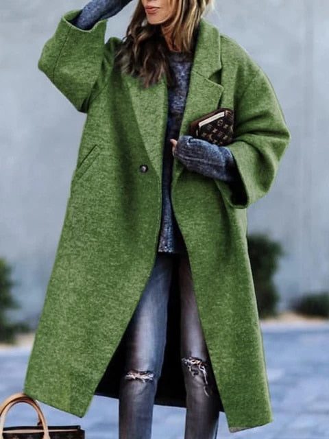 Eleanor | Elegant Wool Blend Long Sleeve Coat