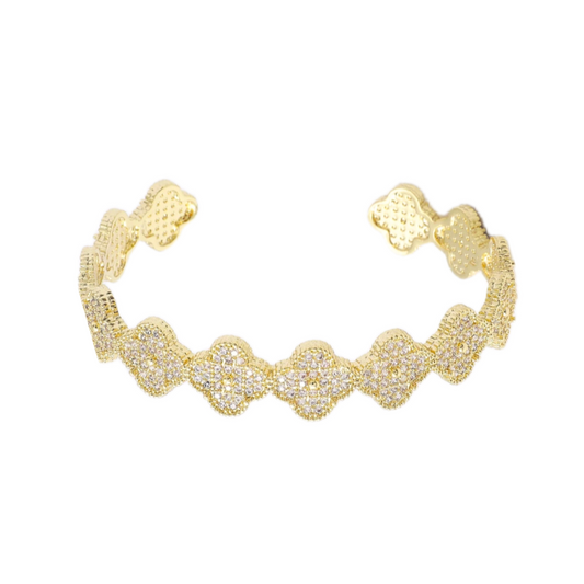 Gold Bangle Bracelet - Adjustable 18K Gold-Plated with Zirconia Crystals-1