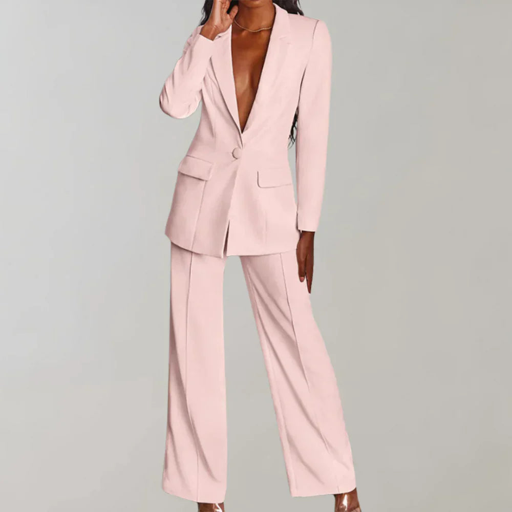 Black Women's Suit | Blazer and Flare Pants Set – Size M Polyester 2