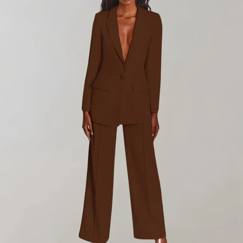 Black Women's Suit | Blazer and Flare Pants Set – Size M Polyester 8