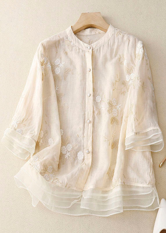 Variant image for Women's Blouse Beige Size M Airy Fabric with Embroidered Details-6