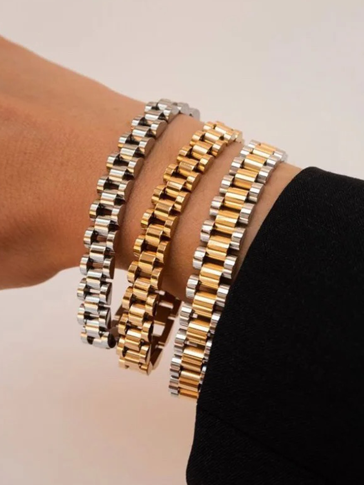 Ynez | Elegant Bred Länkarmband – Guld och Silver för Uttrycksfull Stil 3