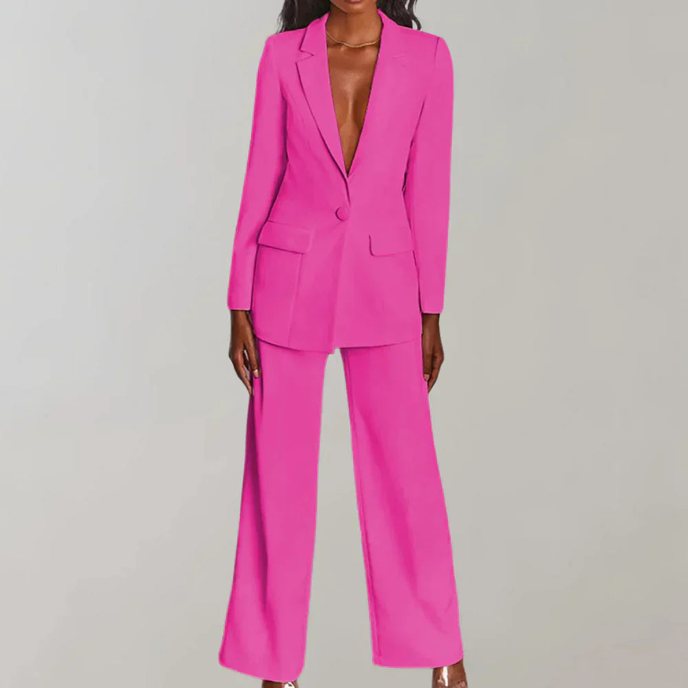 Black Women's Suit | Blazer and Flare Pants Set – Size M Polyester 6