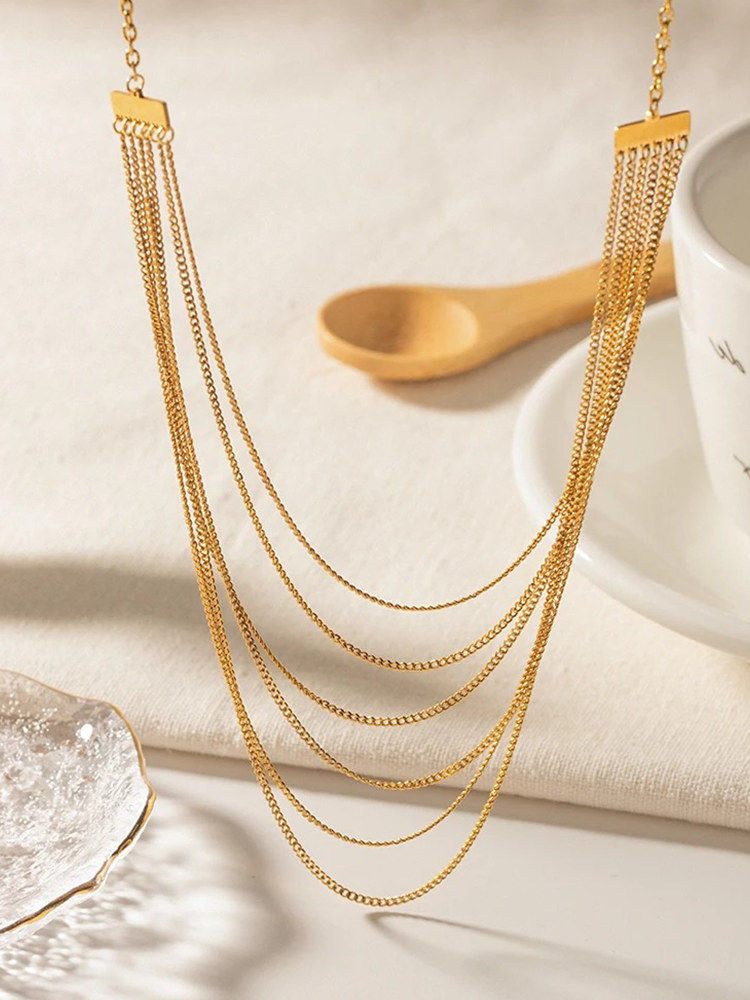 Yamuna | Elegant Halsband Dam – 6-Lagers Tofsar I Guld 3