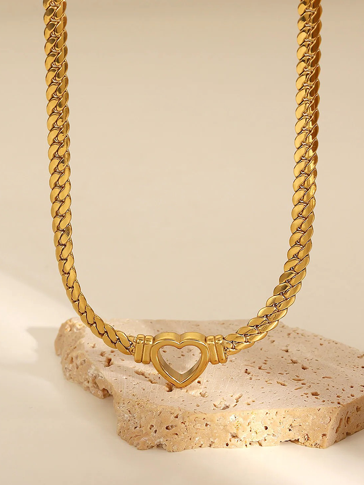 Yovana | Chunky Chain Heart Halsband – Guld med Modern Design 3