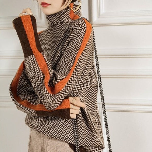 Elise | Elegant Rullkrage Sweatshirt Med Kontrasterande Ränder För Stil Och Komfort-2