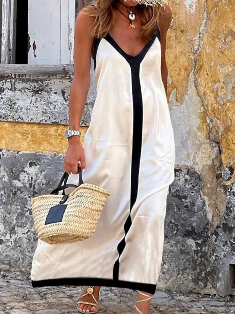 Zerelda | Elegant Klänning Dam – Djup V-Hals Och Hängslen För Festligheter 4