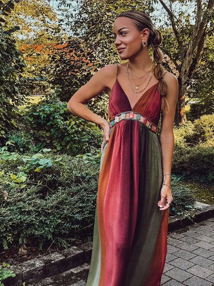 Zinnia | Färgglad Ärmlös Maxiklänning Dam – Hög Midja för Sommarens Festligheter 2