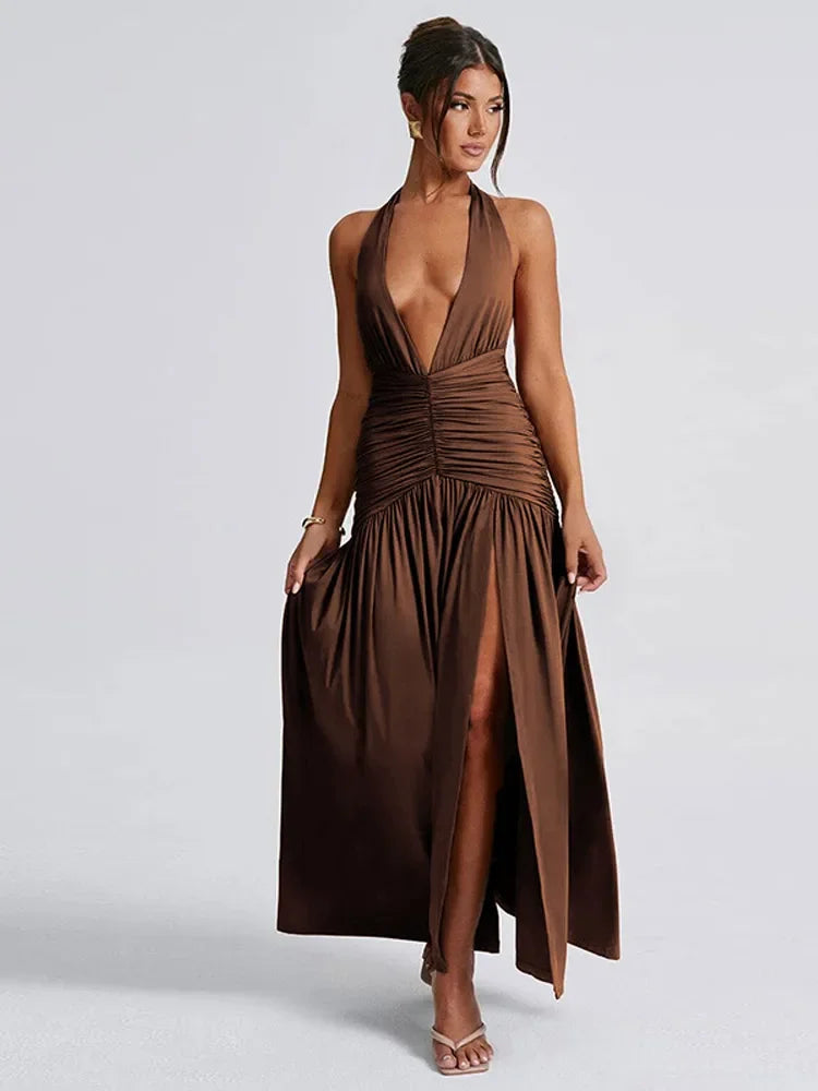 Xandria | Elegant Sommarklänning Dam – Djup V-Hals och Snörning 5