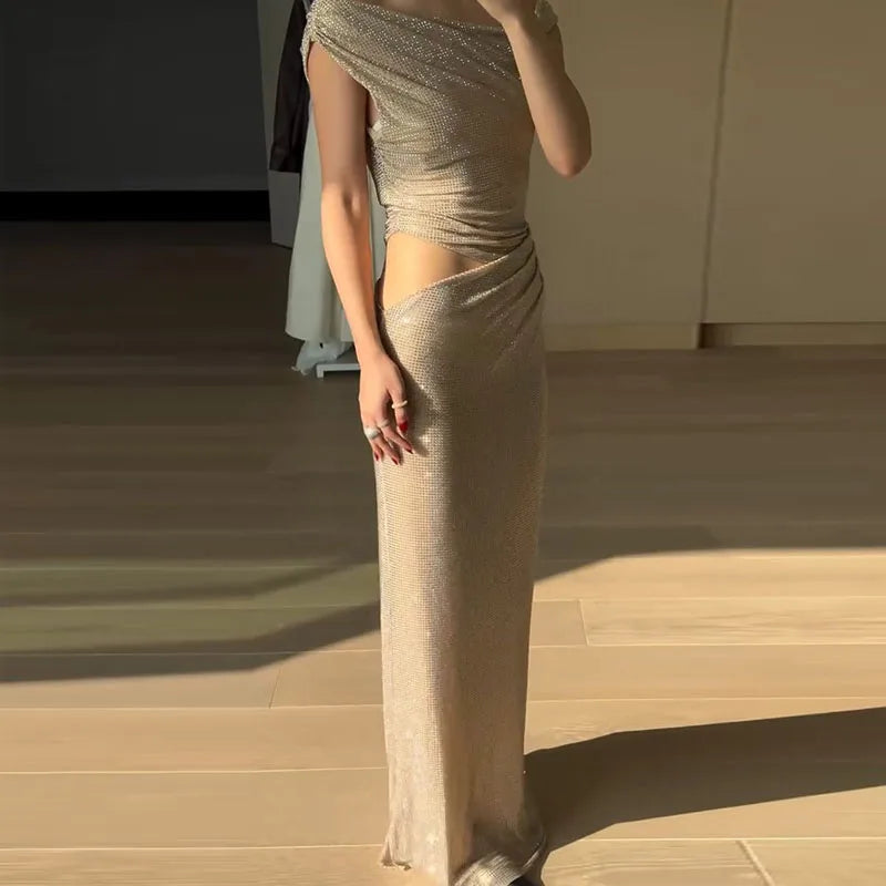 Neveah | Retro Glamour Vit Paljettklänning Dam Med Enkel Axel 7