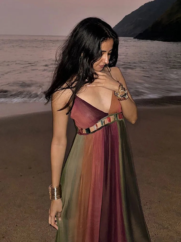 Zinnia | Färgglad Ärmlös Maxiklänning Dam – Hög Midja för Sommarens Festligheter 3