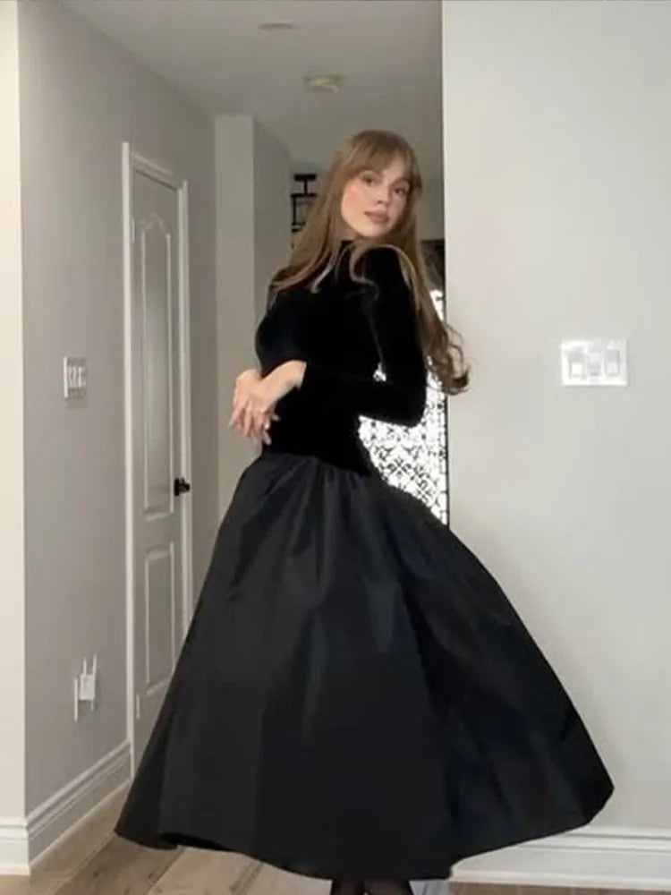 Keziah | Elegant Svart Maxiklänning Dam – Veckad Sammet för Formella Evenemang 7