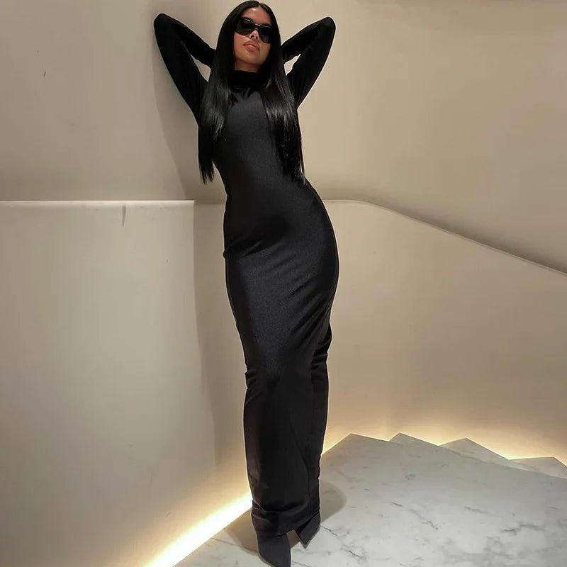 Elegant | Långärmad Bodycon Midi Klänning Dam – För Fest Och Tillfällen 2