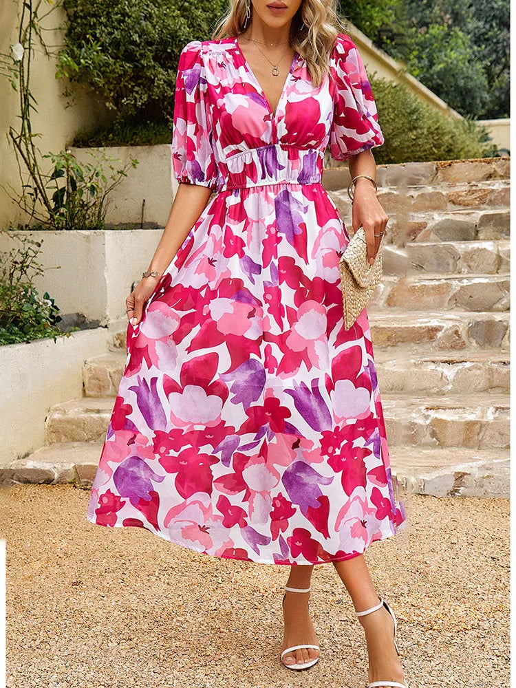 Karoline | Elegant Sommarklänning Dam Med V-Cut För Värme Och Stil-6