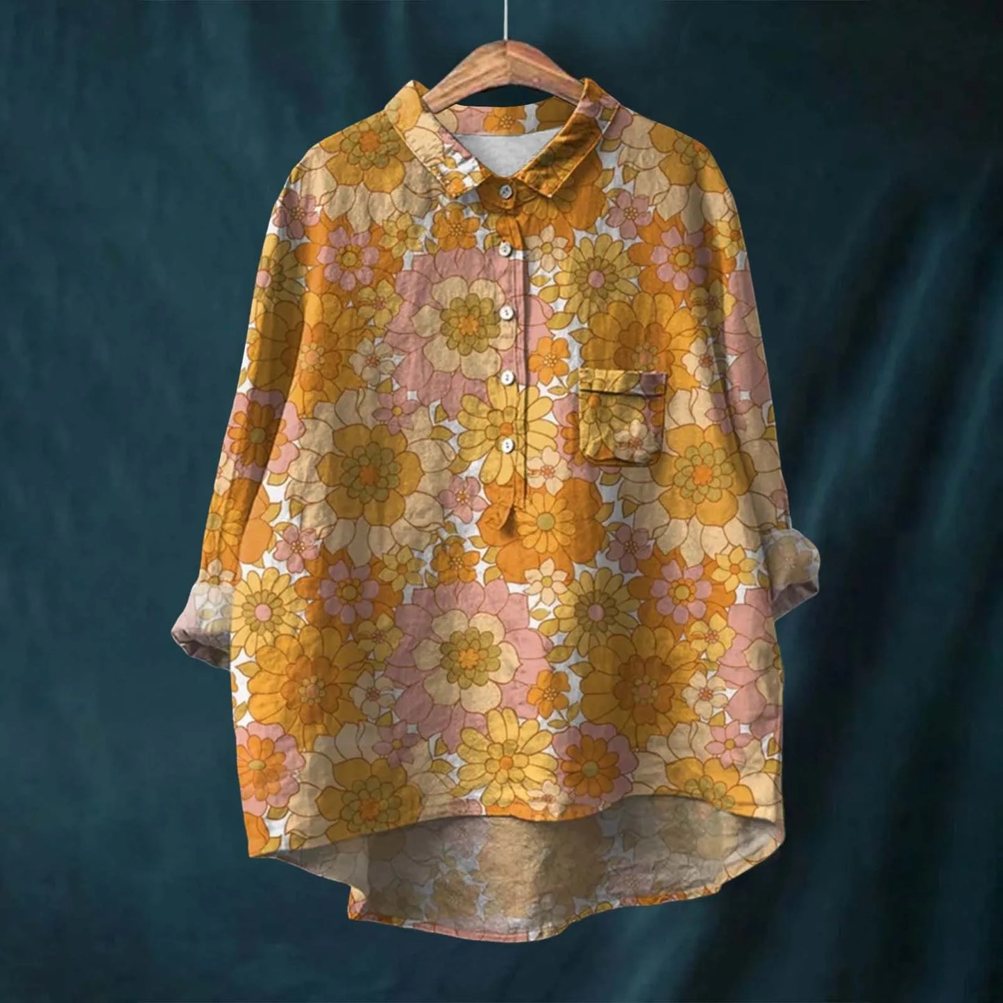 Women's Blouse Yellow Size M Cotton Puff Sleeve Top-1