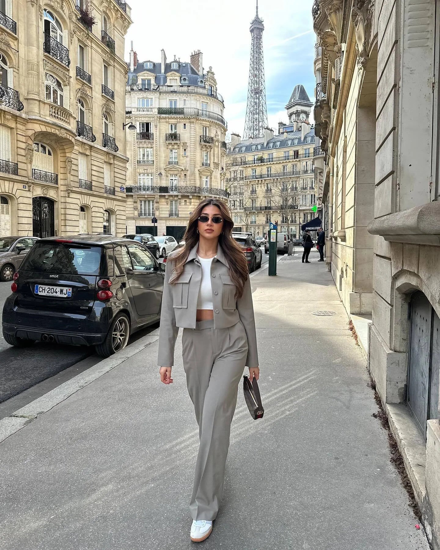 Women's Outfit Black Size M Polyester Chic Jacket and Wide Leg Pants Set-5