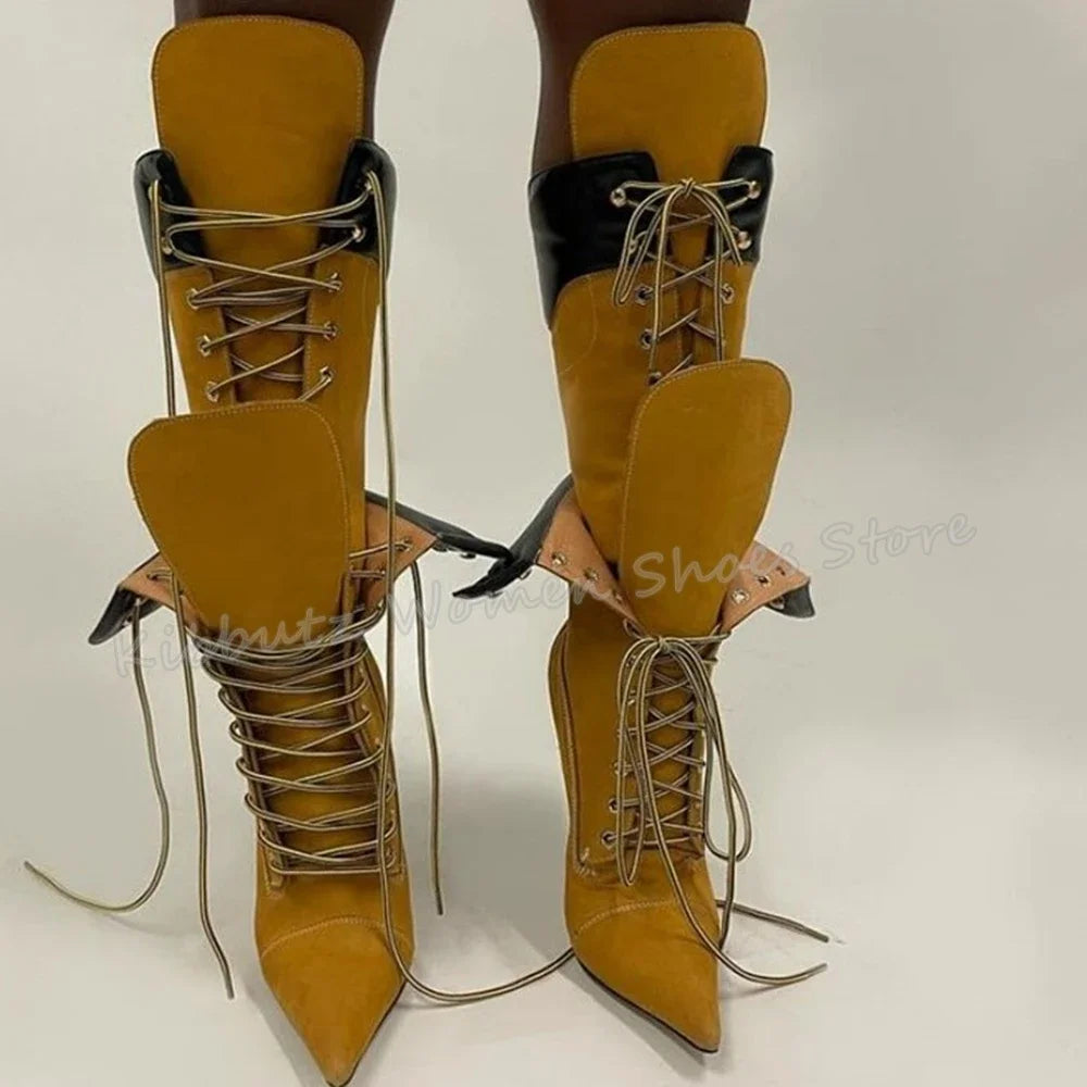 Una | Eleganta Knähöga Stövlar Dam – Spetsig Tå Och Tunn Klack 4