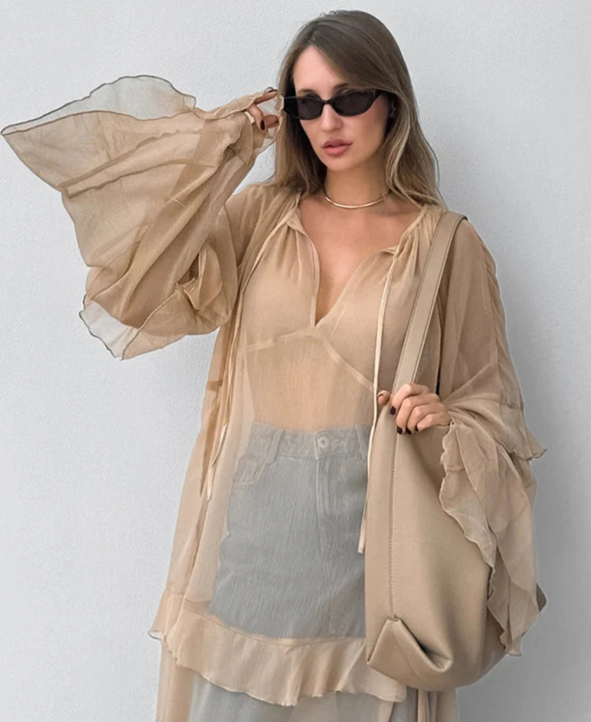 Juliette | Elegant Festklänning för Damer – Kaki Transparent Design 4