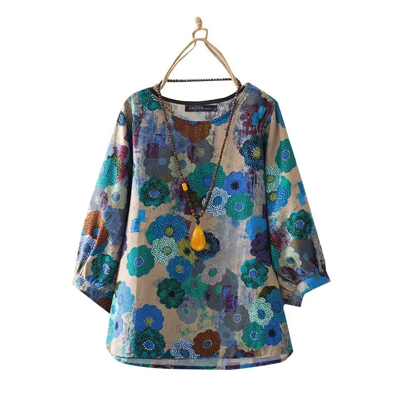 Women's Blouse Colorful Size M Cotton Bohemian Style-2