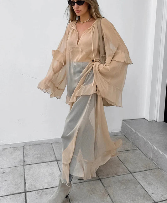 Juliette | Elegant Festklänning för Damer – Kaki Transparent Design 1