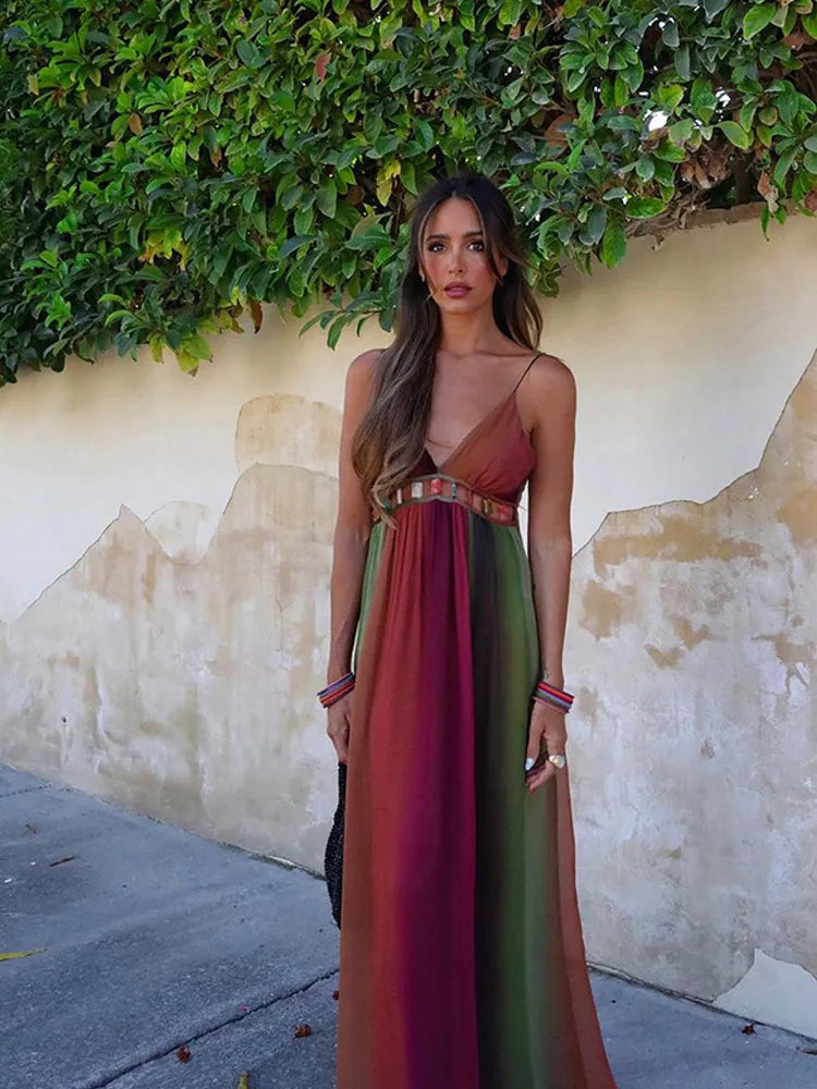 Zinnia | Färgglad Ärmlös Maxiklänning Dam – Hög Midja för Sommarens Festligheter 1