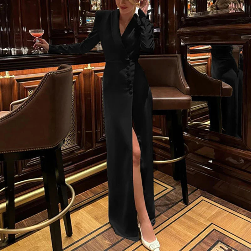 Alessia | Elegant Långklänning Dam – V-ringning och Slits För Fest Och Bröllop 7