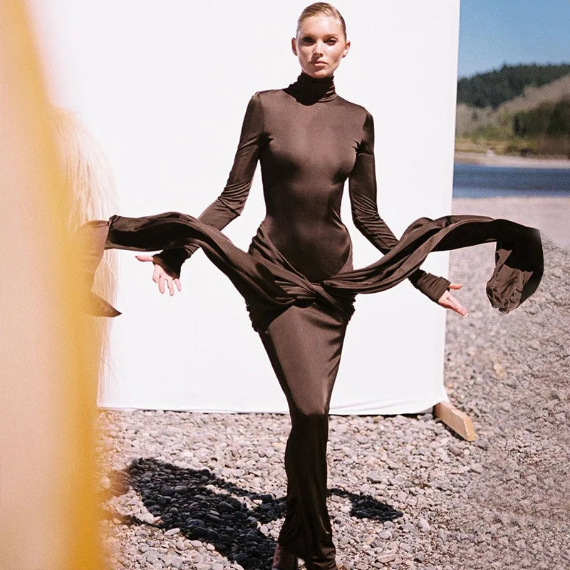 Toriana | Elegant Turtleneck Bodycon Midiklänning För Damer 5