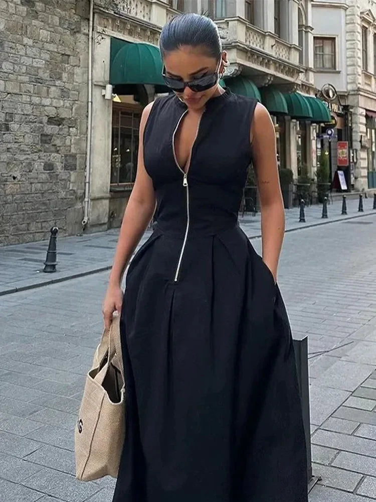 Xenessa | Elegant Sommarklänning Dam – Halv Dragkedja och Hög Midja 1