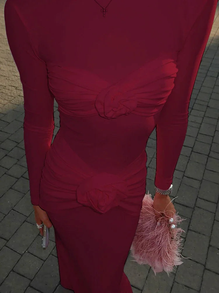 Tersia | Elegant Blommig Ruched Slim-Fit Maxiklänning Dam 2