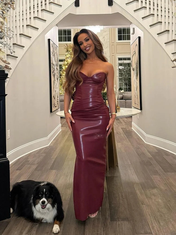 Gelsey | Elegant Ärmlös Klänning Dam – Läder För Tidlös Stil Och Självförtroende 4