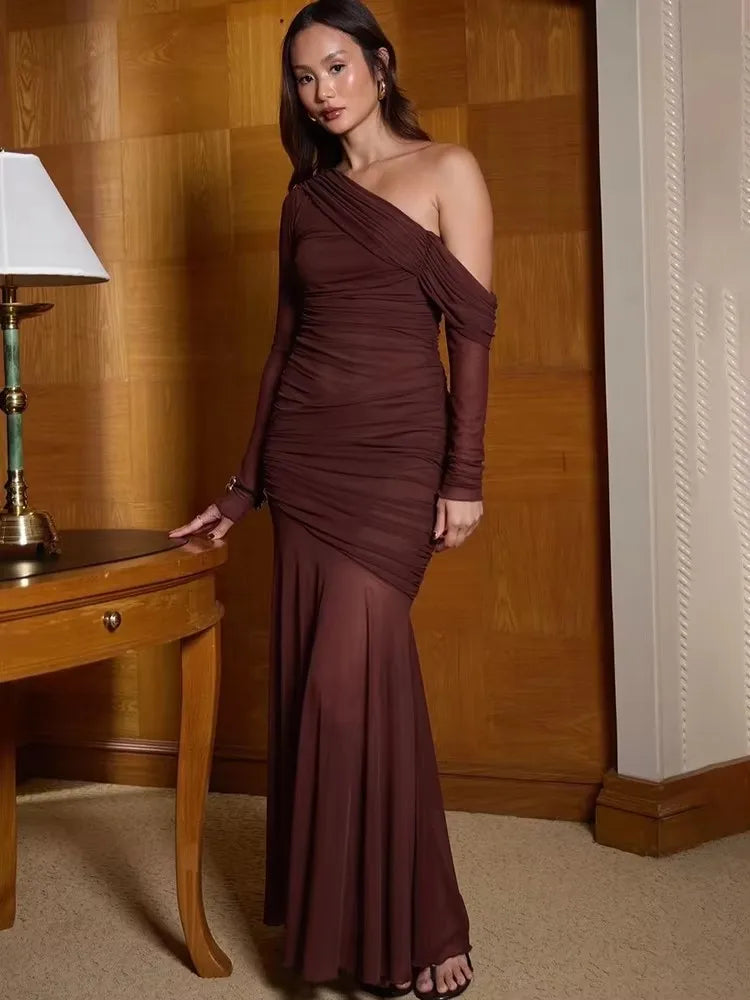 Adela | Elegant En-Shoulder Maxi Klänning Dam – För Bröllop Och Kvällsevenemang 2