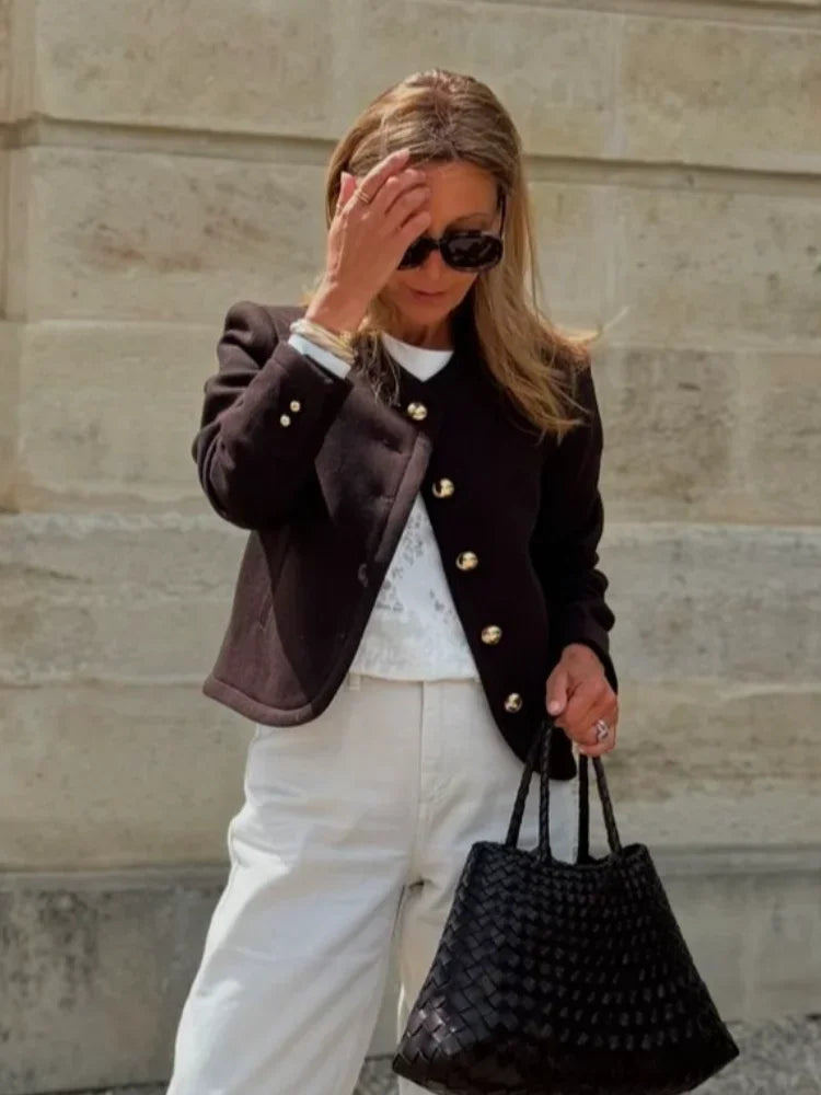 Inera | Chic Ull O-Hals Beskuren Jacka – Elegant Stil och Komfort 4