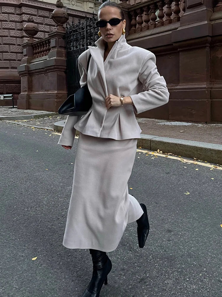 Black Wool Blazer Coat and Skirt Set | Women's Medium – Elegant and Stylish 6