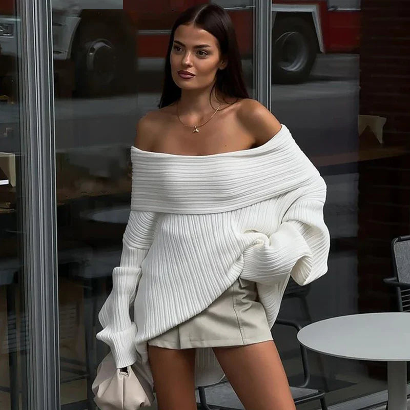 Jacquelina | Cozy Off Shoulder Knit Sweater