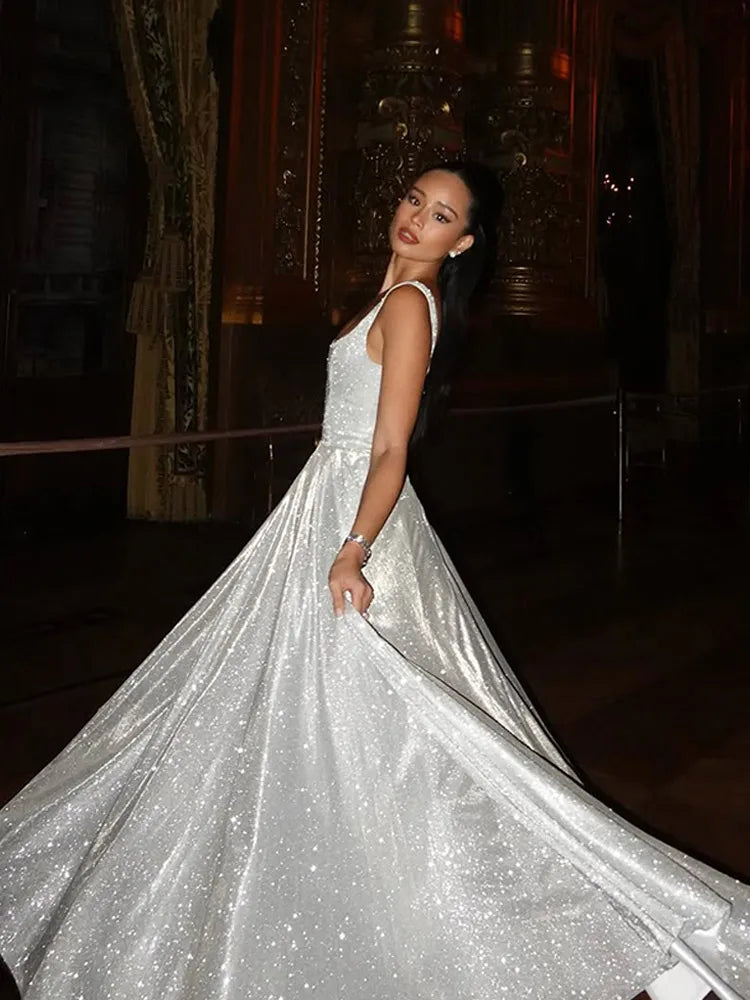 Zulema | Elegant A-line Klänning Dam – Silver För Bröllop och Fest 2