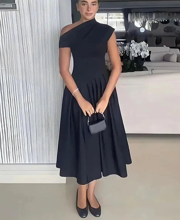 Niamh | Elegant Festklänning Dam – Diagonal Krage För Bröllop Och Formella Tillfällen 4