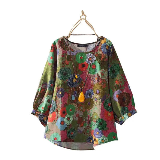 Women's Blouse Colorful Size M Cotton Bohemian Style-1