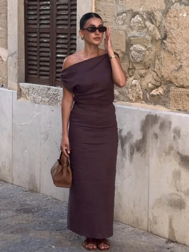 Zilla | Elegant Brun Satin Klänning Dam – För Speciella Tillfällen 1