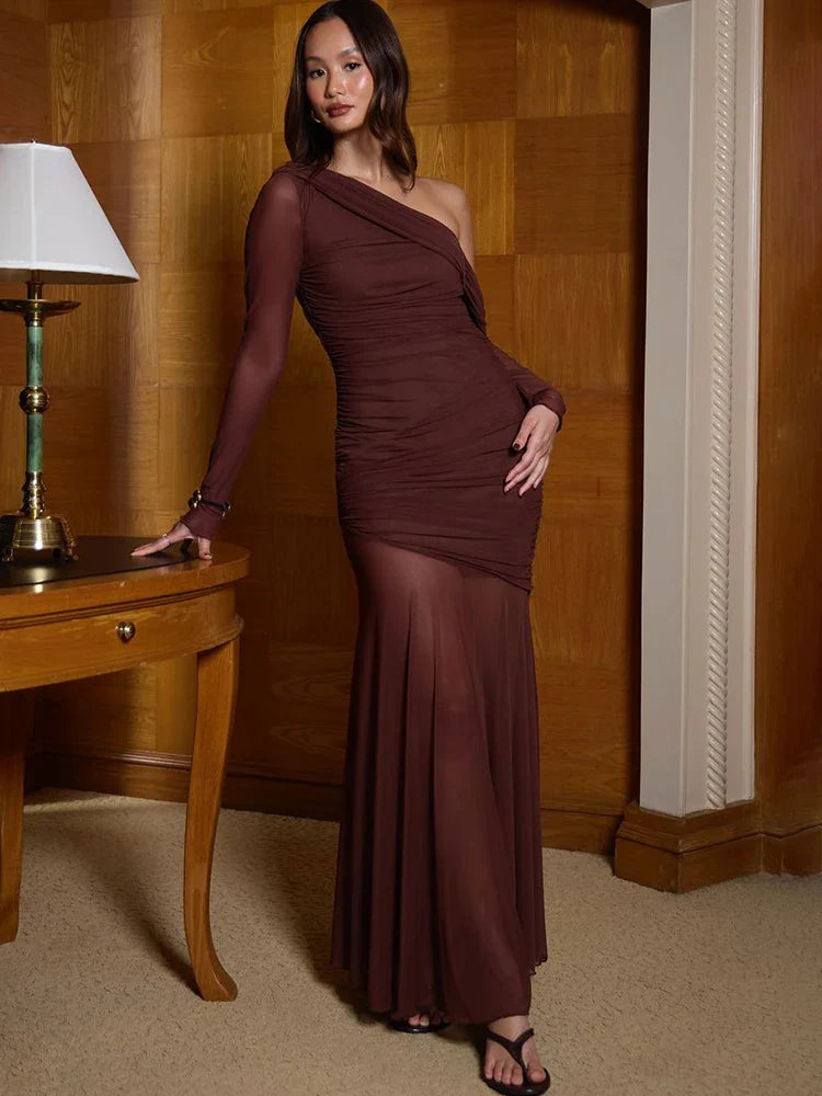 Adela | Elegant En-Shoulder Maxi Klänning Dam – För Bröllop Och Kvällsevenemang 1