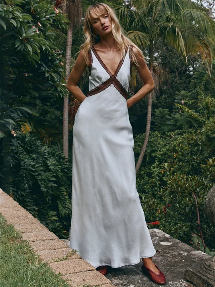 Klara | Elegant Spets Maxiklänning Dam V-Ringning För Alla Tillfällen 8