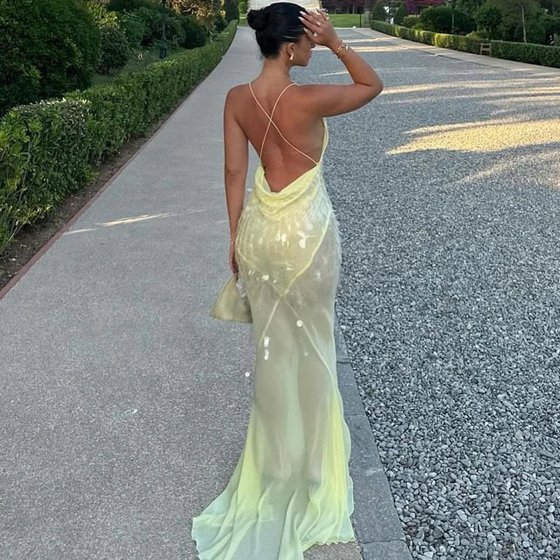 Venetta | Glamourös Sjöjungfru Klänning – Djup V-Hals Med Paljetter 5