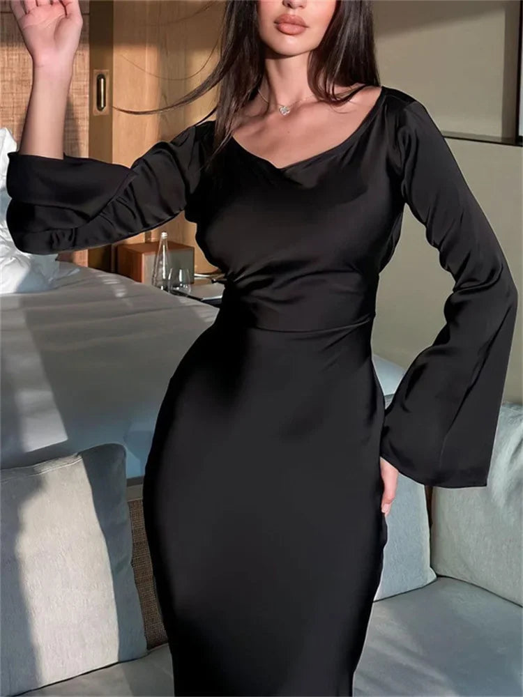 Veradis | Elegant Långärmad Klänning Dam – Djärv Lapptäckedesign 5