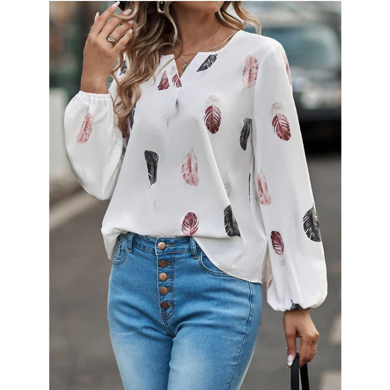 Women's Blouse White Size M Polyester Long Sleeve-6