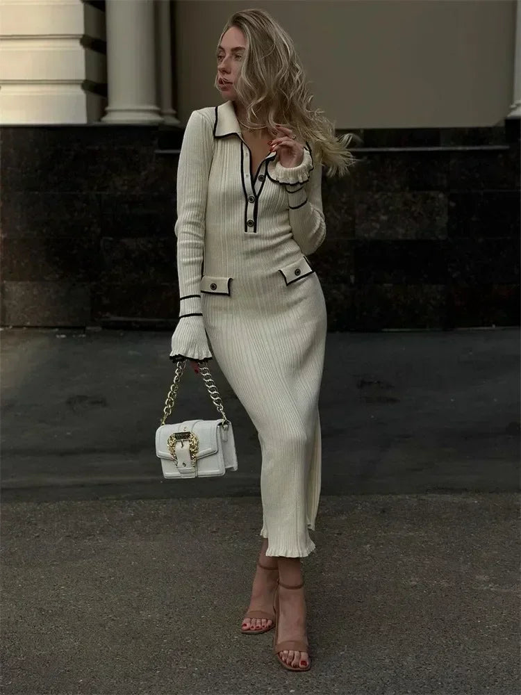 Garuela | Elegant Ruffled Stickad Klänning Dam – Perfekt För Fest Och Vardag 22