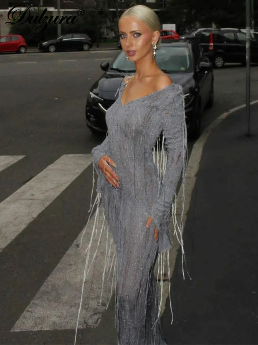 Hermina | Elegant Vit Maxiklänning Dam – Intrikata Virkningsdetaljer 1