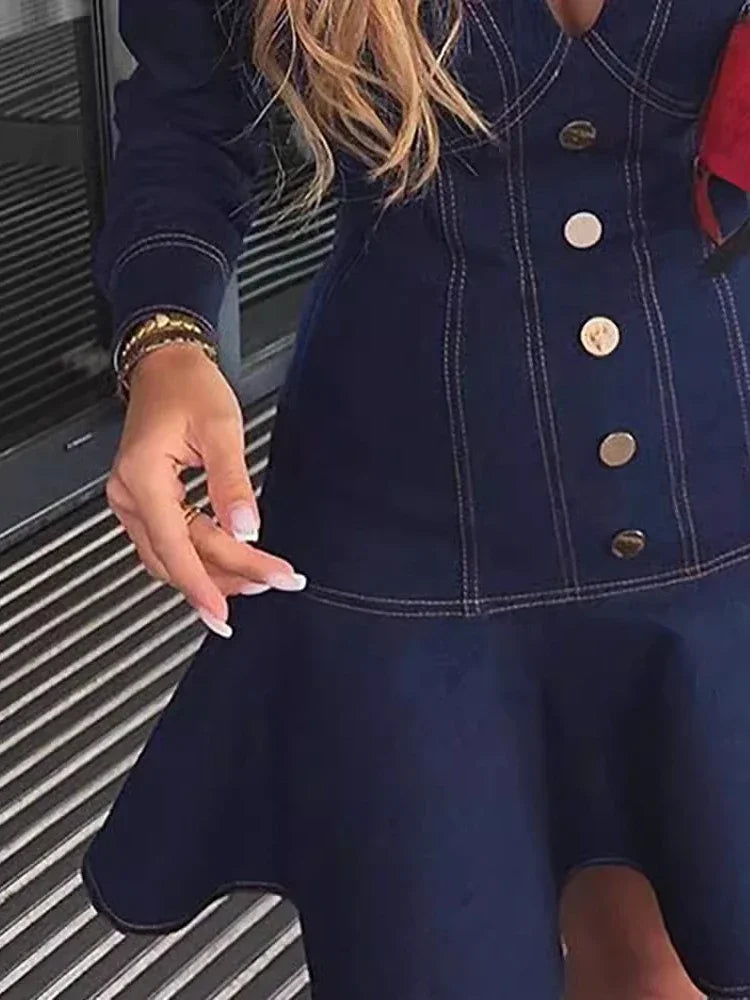 Ines | Denim Bodycon Miniklänning Dam – Ruffle Detaljer 3