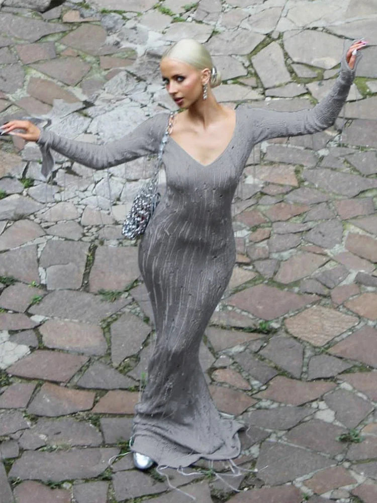 Hermina | Elegant Vit Maxiklänning Dam – Intrikata Virkningsdetaljer 7